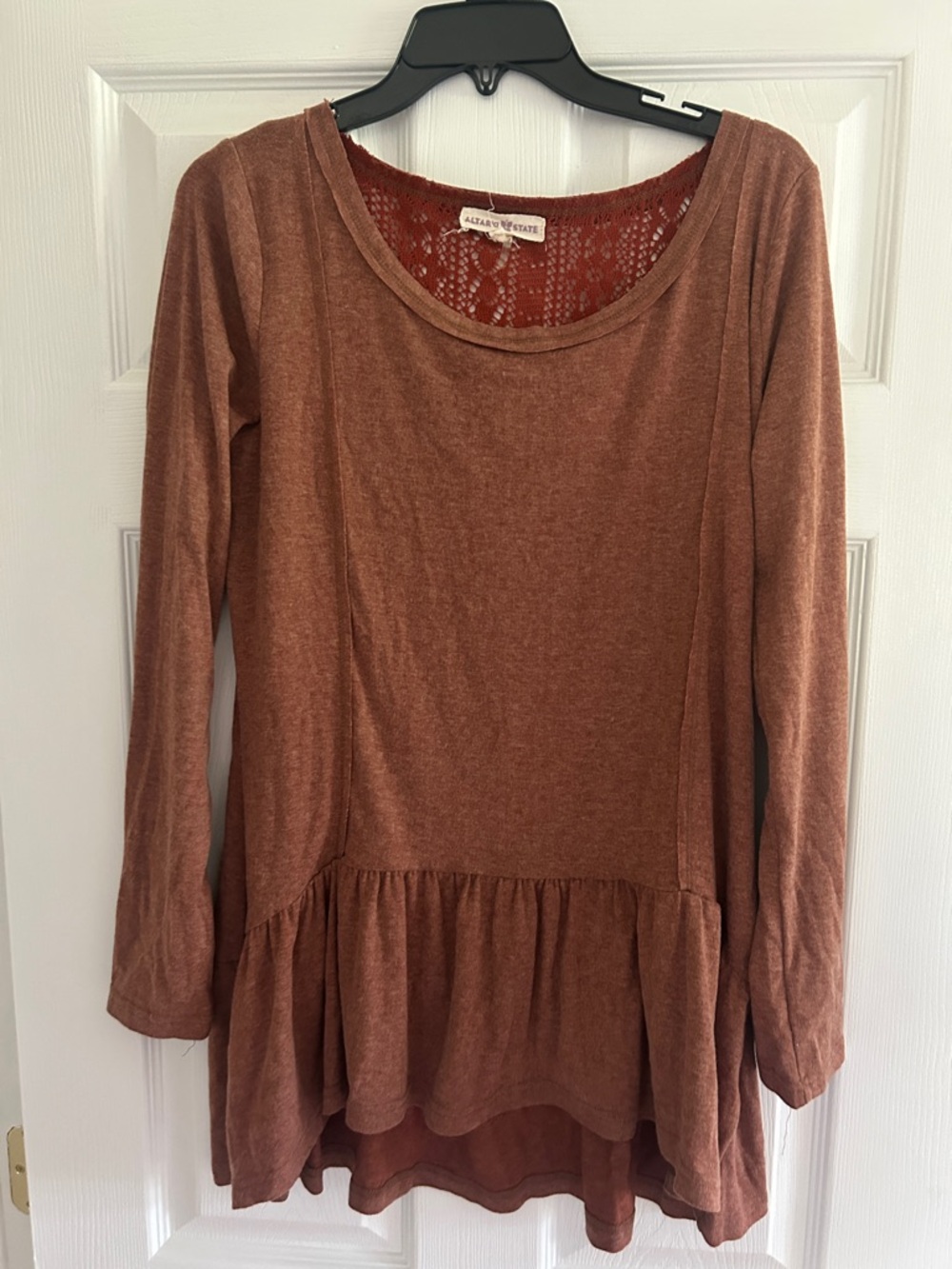 Altar'd State Rust Brown Peplum Long-Sleeve Top